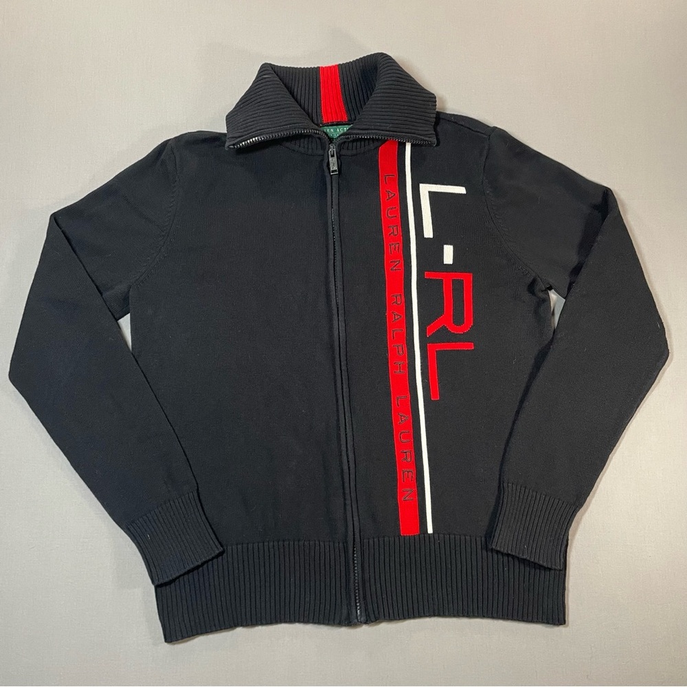 VINTAGE Lauren Active Ralph Lauren Big Logo Cotton Full-Zip Sweater - Mens Large